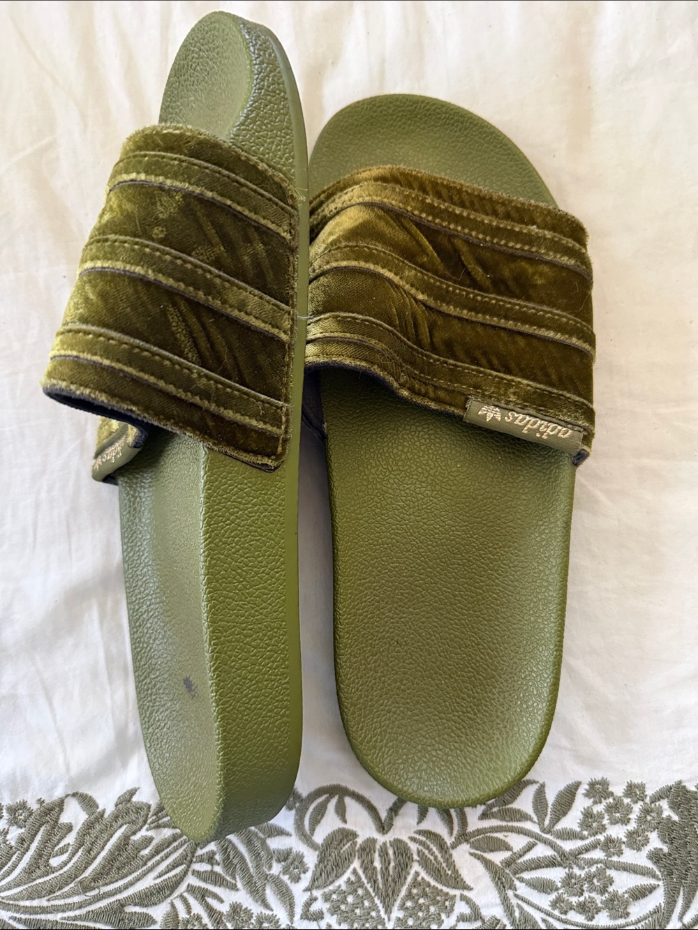 adidas Olive Velvet Slide Sandals
